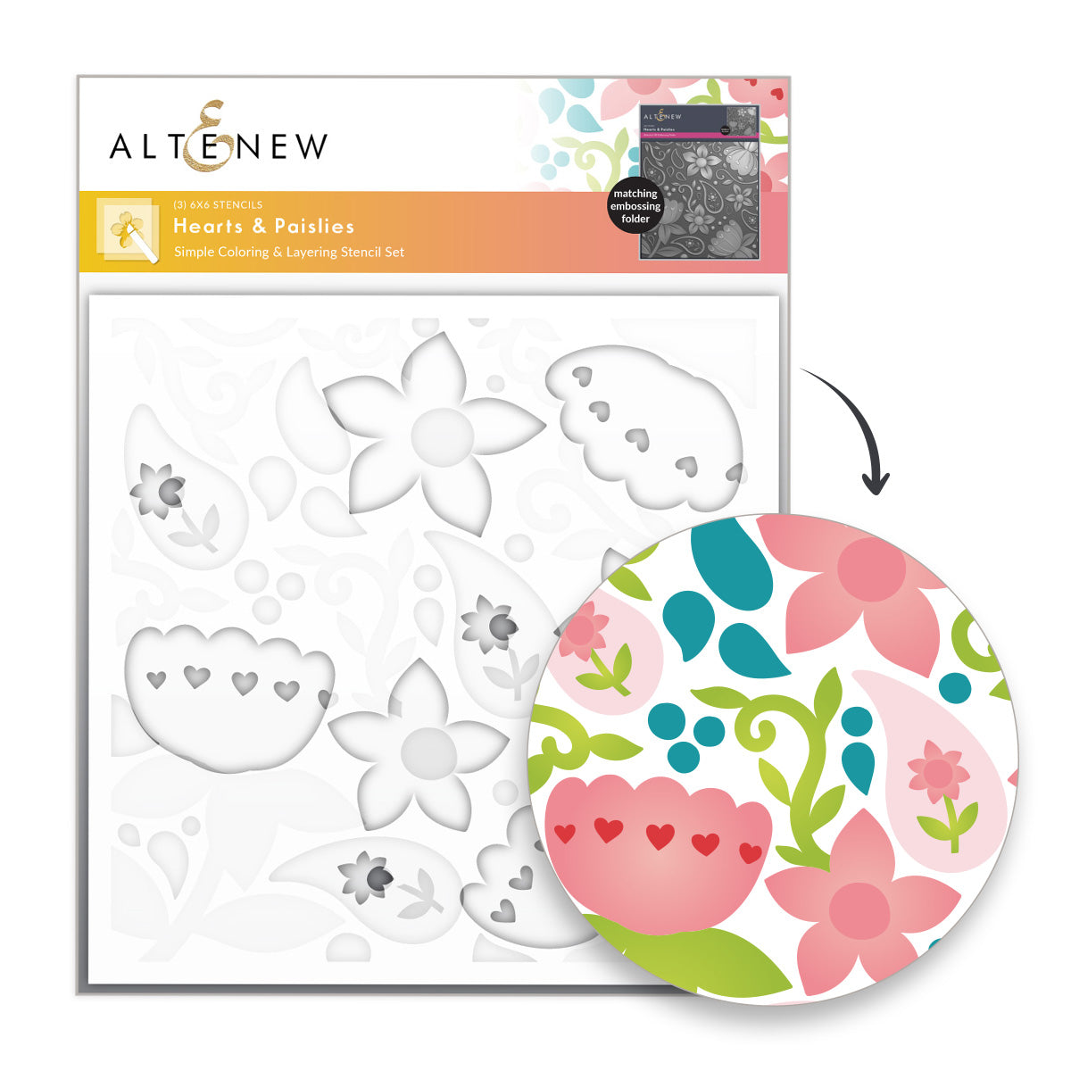 Altenew - Hearts & Paislies Stencil Set (3 in 1)