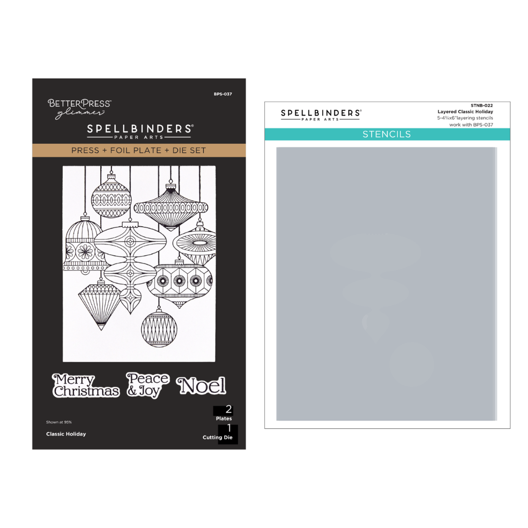Spellbinders BetterPress Society October 2026 (Classic Holiday Press Plate + Die Set & Stencils Bundle)