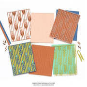 Six patterned square cards or paper sheets arranged on a white background, each showing different decorative motifs in earthy and bright colors. No person, animal, or real environment is present, so this is Product/Packaging rather than Lifestyle.