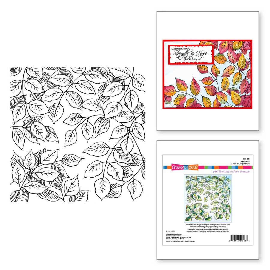 Spellbinders - Stampendous Leafy Lines Cling Rubber Stamp Set from the Beautiful Backgrounds Collection