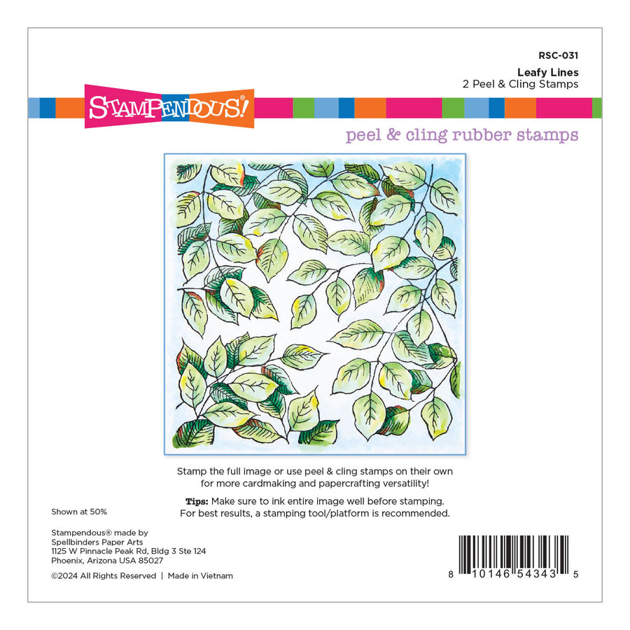 Spellbinders - Stampendous Leafy Lines Cling Rubber Stamp Set from the Beautiful Backgrounds Collection