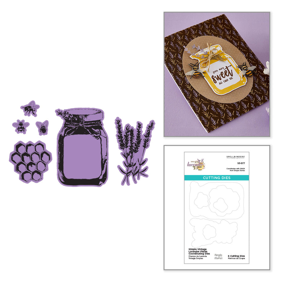 Spellbinders - Simple Vintage Lavender Fields Stamp & Die Bundle with Simple Stories