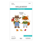 Spellbinders Paper Arts Cutting Dies package for 'Harvest Style', showing illustrated woodland animals in autumn clothing with small die icons and product text on a white background. Spellbinders Harvest Style Etched Dies by Allison Frazier