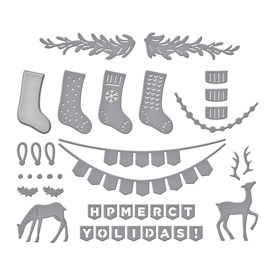 Spellbinders - Mantle Village and Decorations Etched Dies Bundle from the Timeless Trees Collection by Simon Hurley
