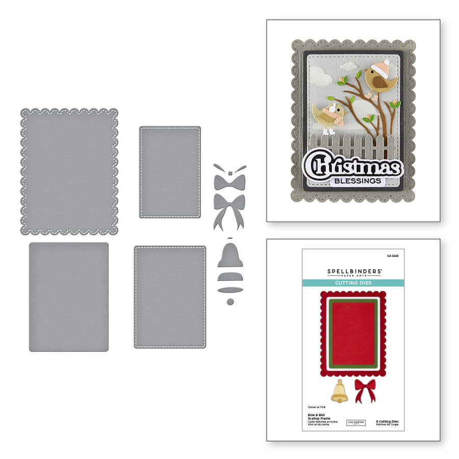 Spellbinders - Bow & Bell Scallop Frame Etched Dies from the All About Christmas Collection by Lisa Horton