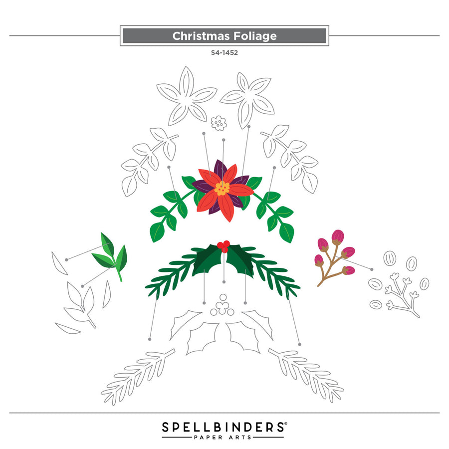 Spellbinders - Christmas Foliage Etched Dies from the All About Christmas Collection by Lisa Horton