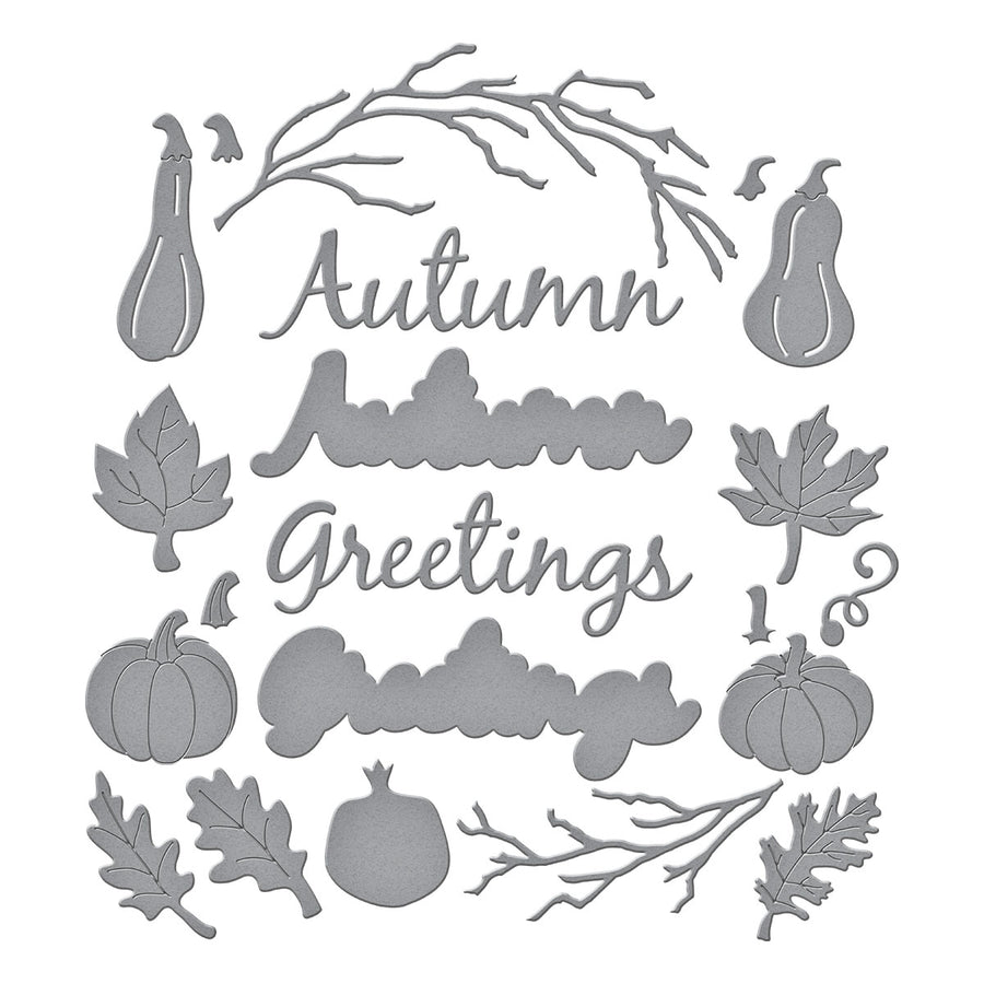 Spellbinders - Autumn Greetings Wreath Etched Dies from the Texture & Foliage Collection by Suzanne Hue