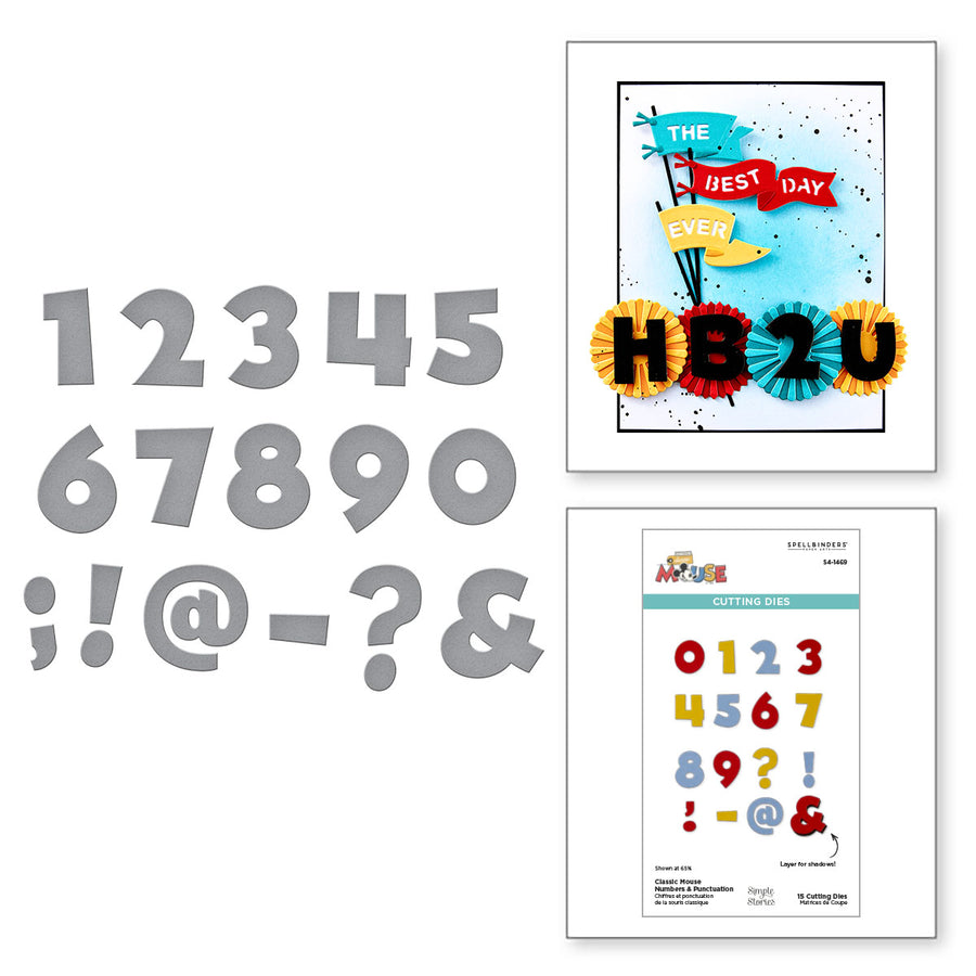 Spellbinders - Classic Mouse Numbers & Punctuation Etched Dies from the Say Cheese Classic Mouse Collection