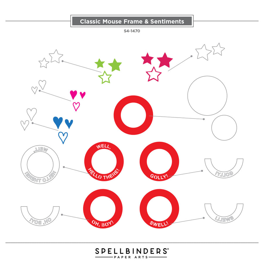 Spellbinders - Frame & Sentiments Etched Dies from the Say Cheese Classic Mouse Collection