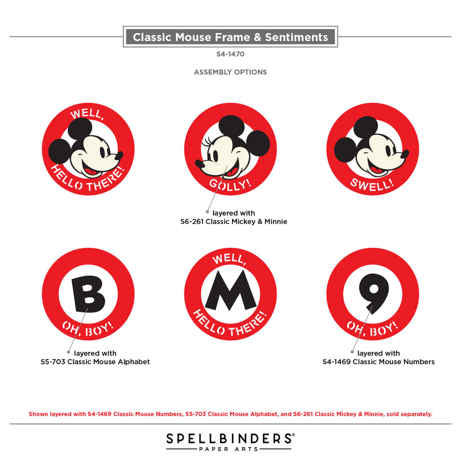 Spellbinders - Frame & Sentiments Etched Dies from the Say Cheese Classic Mouse Collection