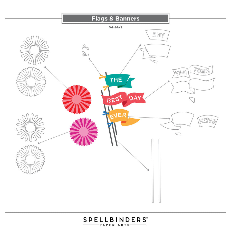 Spellbinders - Flags & Banners Etched Dies from the Say Cheese Classic Mouse Collection