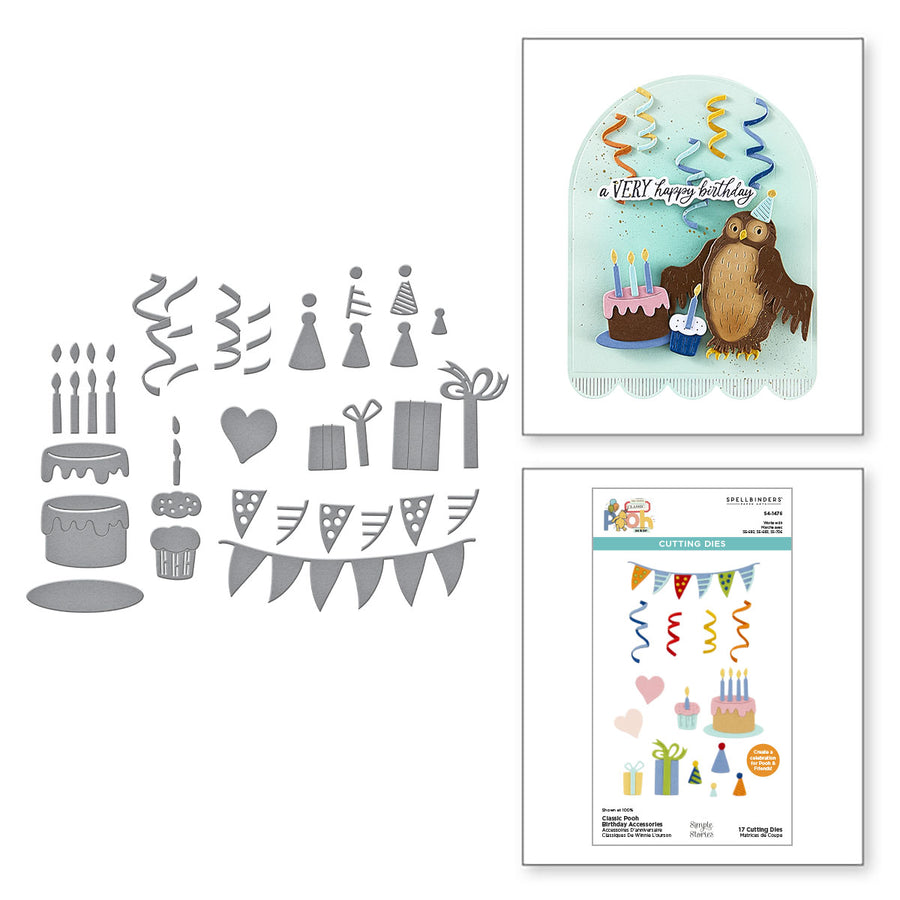 Spellbinders - Classic Pooh Birthday Accessories Etched Dies  from the Say Cheese Classic Pooh Birthday Collection by Simple Stories