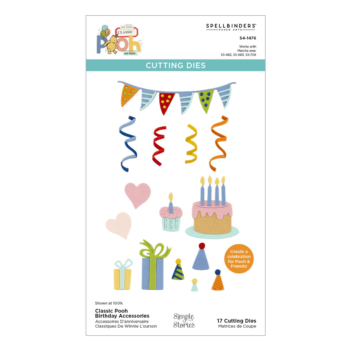 Spellbinders - Classic Pooh Birthday Accessories Etched Dies  from the Say Cheese Classic Pooh Birthday Collection by Simple Stories (COMING SOON)
