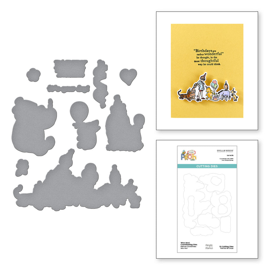 Spellbinders - Woo Hoo! Coordinating Etched Dies for Coordinating Stamp Set from the Say Cheese Classic Pooh Birthday Collection by Simple Stories