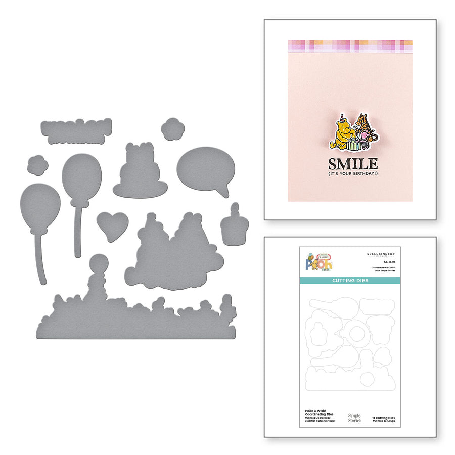 Spellbinders - Make A Wish! Etched Dies for Coordinating Stamp Set from the Say Cheese Classic Pooh Birthday Collection by Simple Stories