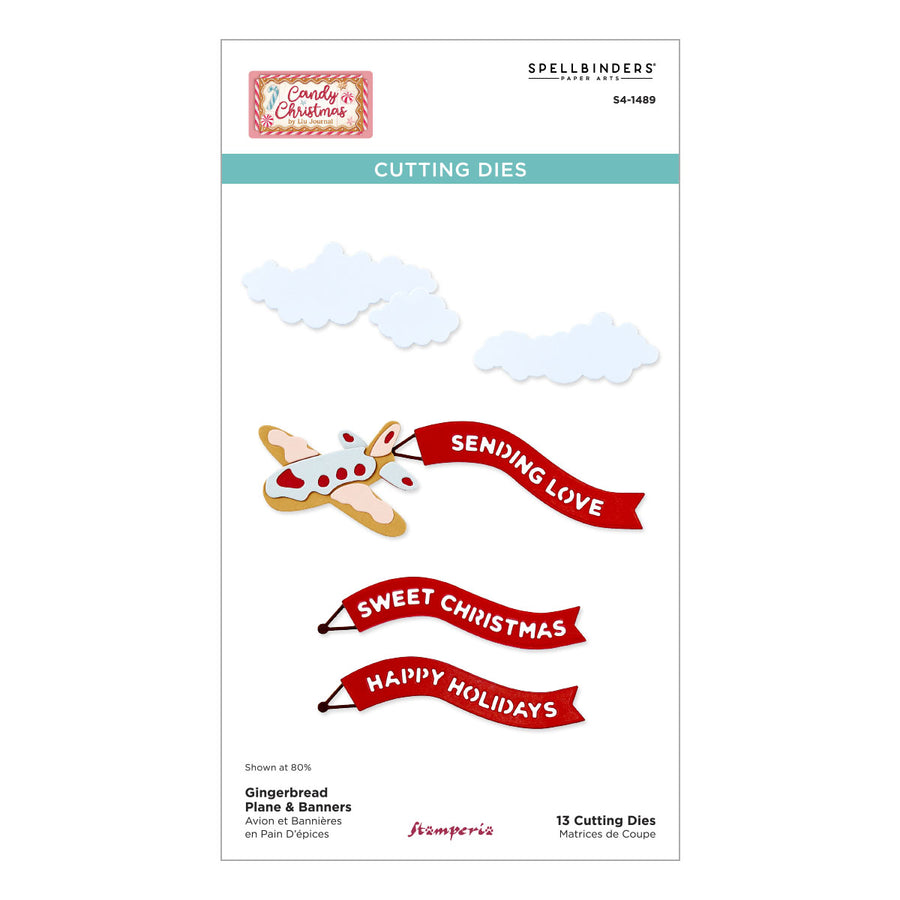 Spellbinders - Gingerbread Plane & Banners Etched Dies from the Candy Christmas Collection by Stamperia