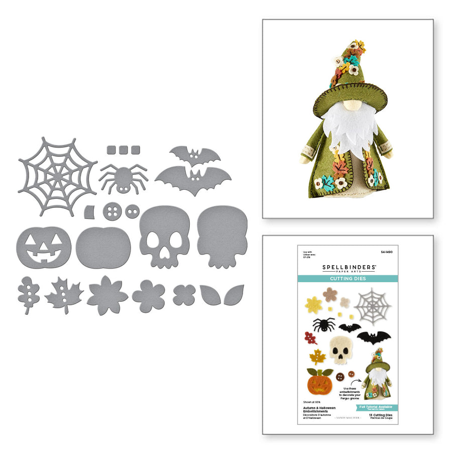 Spellbinders - Autumn & Halloween Embellishments Etched Dies from the 3D Felt Décor Collection by Sandi MacIver
