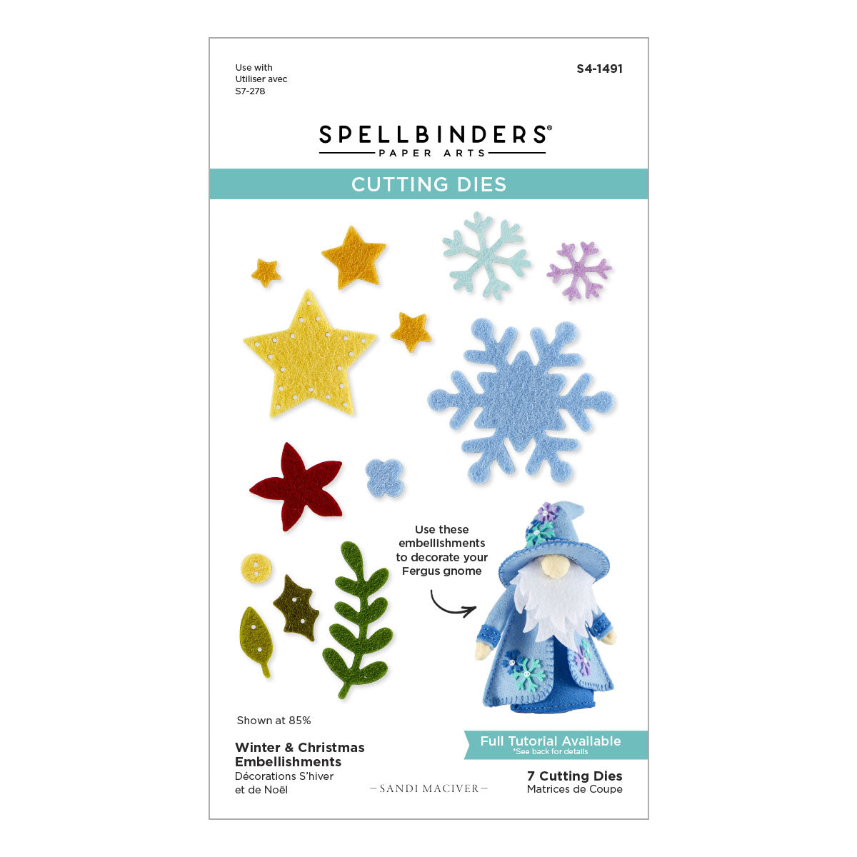Spellbinders - Winter & Christmas Embellishments Etched Dies from the 3D Felt Décor Collection by Sandi MacIver