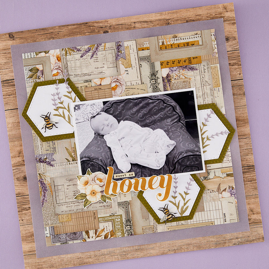 Spellbinders - Simple Vintage Lavender Fields Hexagons Etched Dies with Simple Stories