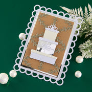 Decorative card with white gift box design on a green background using Spellbinders Gift Boxes and Bags Etched Dies by Lisa Horton