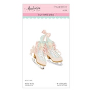 Spellbinders Paper Arts cutting dies by Frank Garcia 'Frosty Skates' 18-piece cutting dies package, featuring a pastel illustration of two decorated ice skates on a white card.