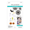 Spellbinders Paper Arts Halloween City Cutting Dies package, featuring 13 die-cut templates for Halloween decorations including ghosts, skeletons, pumpkins, spiderwebs, and a haunted house.
