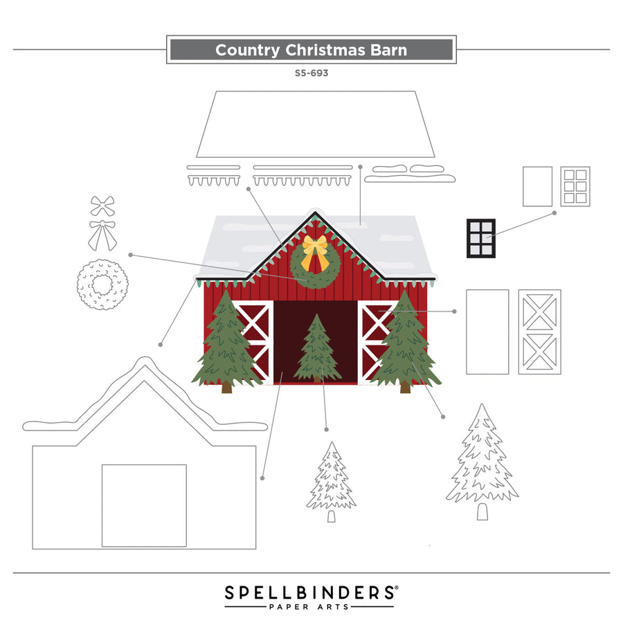 Spellbinders - Country Christmas Barn Etched Dies from the Country Christmas Collection by Annie Williams