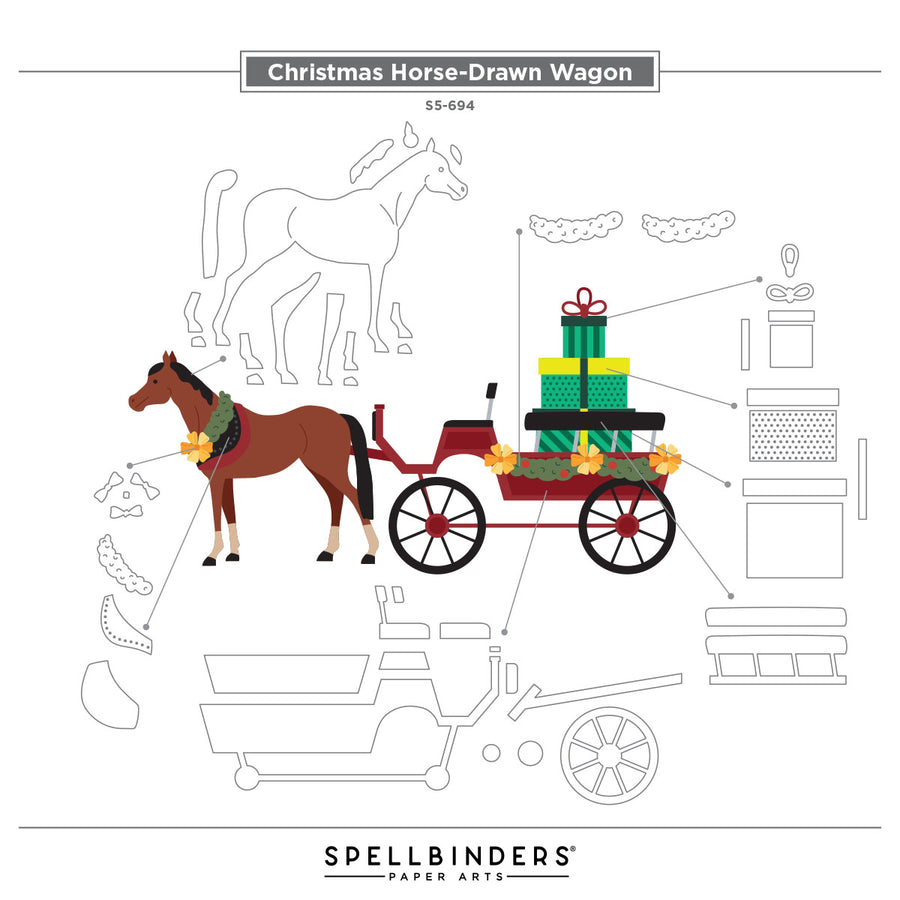 Spellbinders - Christmas Horse-Drawn Wagon Etched Dies from the Country Christmas Collection by Annie Williams