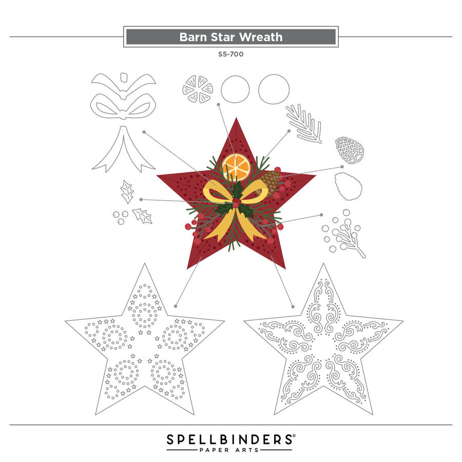 Spellbinders - Barn Star Wreath Etched Dies from the Country Christmas Collection by Annie Williams