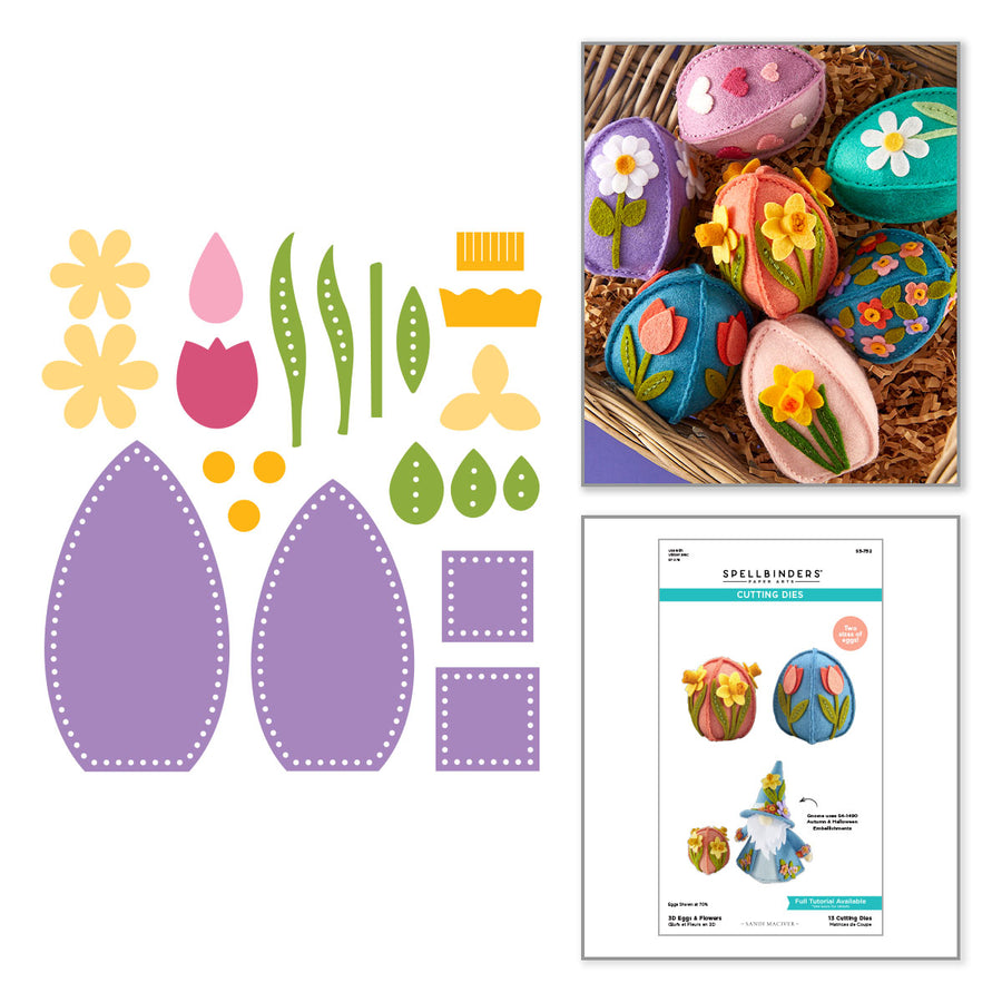 Spellbinders - 3D Eggs & Flowers Felt Décor Etched Dies by Sandi MacIver