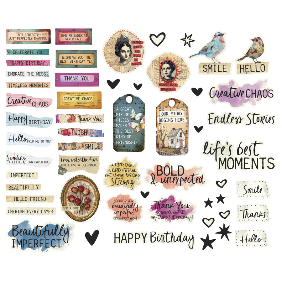 Spellbinders - Beautifully Imperfect Die Cut Sentiments - 110 pc
