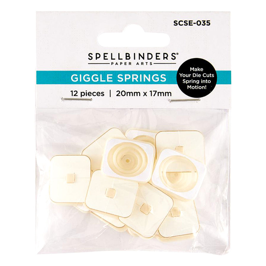 Spellbinders Paper Arts Giggle Springs, 12 pieces, 20mm x 17mm, in a clear plastic bag with a white and teal header card.