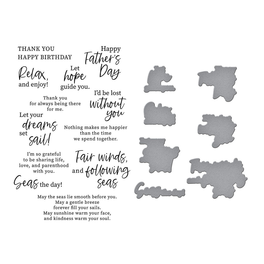 Spellbinders - Fair Winds Sentiments Clear Stamp and Die Set from the Fair Winds Collection by Dawn Woleslagle