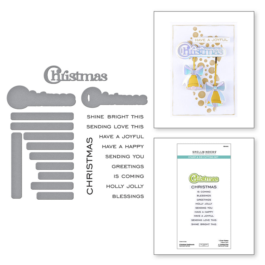Spellbinders - Christmas Sentiments Clear Stamp & Die Set from the All About Christmas Collection by Lisa Horton