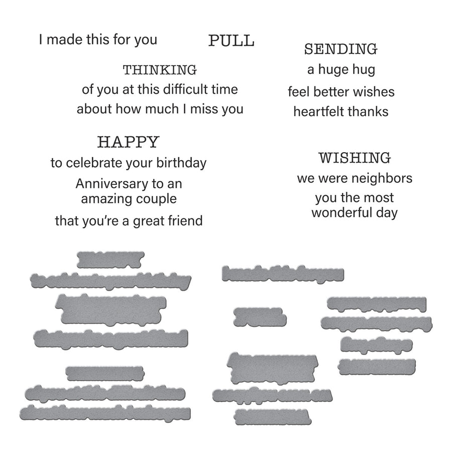 Spellbinders - Tabbed In & Out Sentiments Clear Stamp & Die Set from the Tabbed Classics Collection by Wendy Vecchi