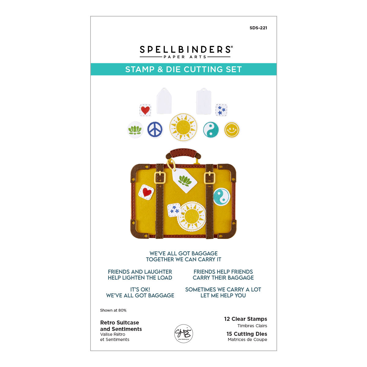 Spellbinders - Retro Suitcase and Sentiments Stamp & Die Set by Sheri Ballantyne
