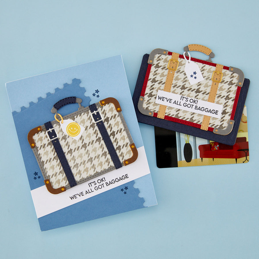 Spellbinders - Retro Suitcase and Sentiments Stamp & Die Set by Sheri Ballantyne