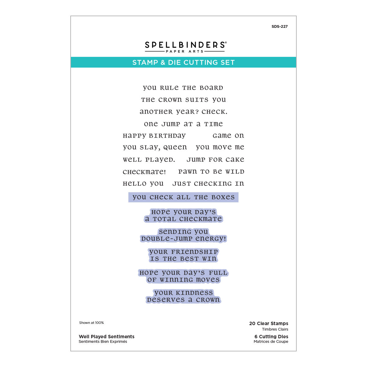 Spellbinders - Well Played Sentiments Clear Stamp & Die Set