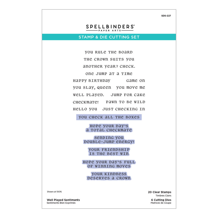 Spellbinders - Well Played Sentiments Clear Stamp & Die Set