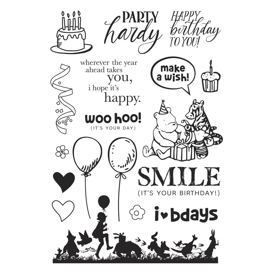 Spellbinders - Make a Wish! Clear Stamps & Die Bundle from the Say Cheese Classic Pooh Birthday Collection by Simple Stories