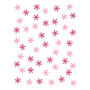 A repeating pattern of small six-pointed stars in light pink, medium pink, and dark magenta on a plain white background. Spellbinders Snow Joy Stencil