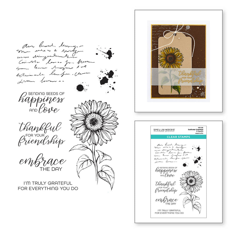 Spellbinders - Sunflower Greetings Clear Stamp Set from the Serenade of Autumn Collection