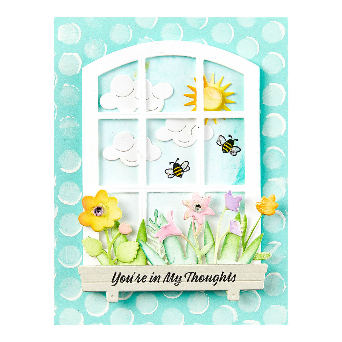 Spellbinders - Sending Sunshine Sentiments Clear Stamp Set from the Windows with a View Collection by Tina Smith