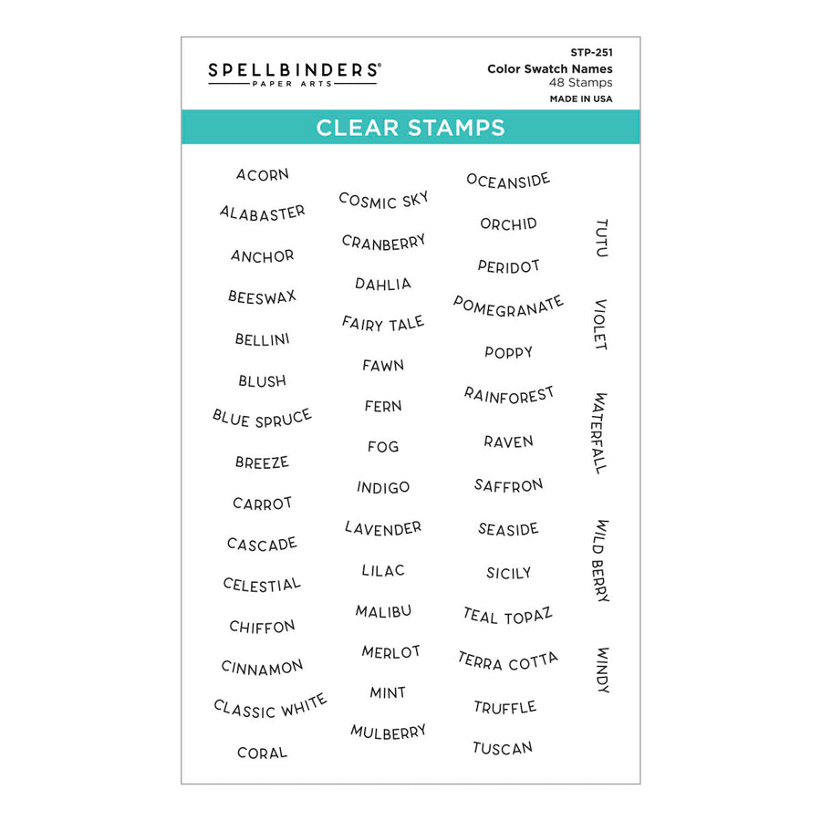 Spellbinders - Color Swatch Names Clear Stamp Set from the ColorWheel Swatch Party Collection