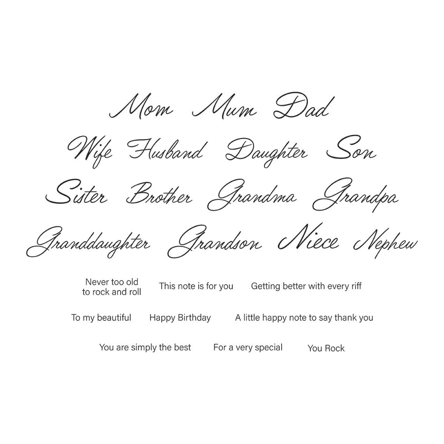 Spellbinders - Family Musical Mix Greetings Clear Stamp Set from the Bibi's Musical Notes Collection by Bibi Cameron