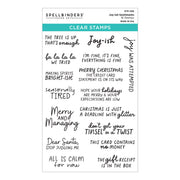 Spellbinders Joy-ish Sentiments Clear Stamp Set STP-296 featuring 16 joy-ish sentiment stamps with various handwritten and cursive phrases on a white background.