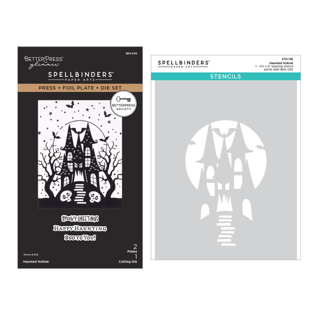 Spellbinders - BetterPress Society August 2026 (Haunted Hollow Press Plate & Die Set + Add-on Stencil Bundle)
