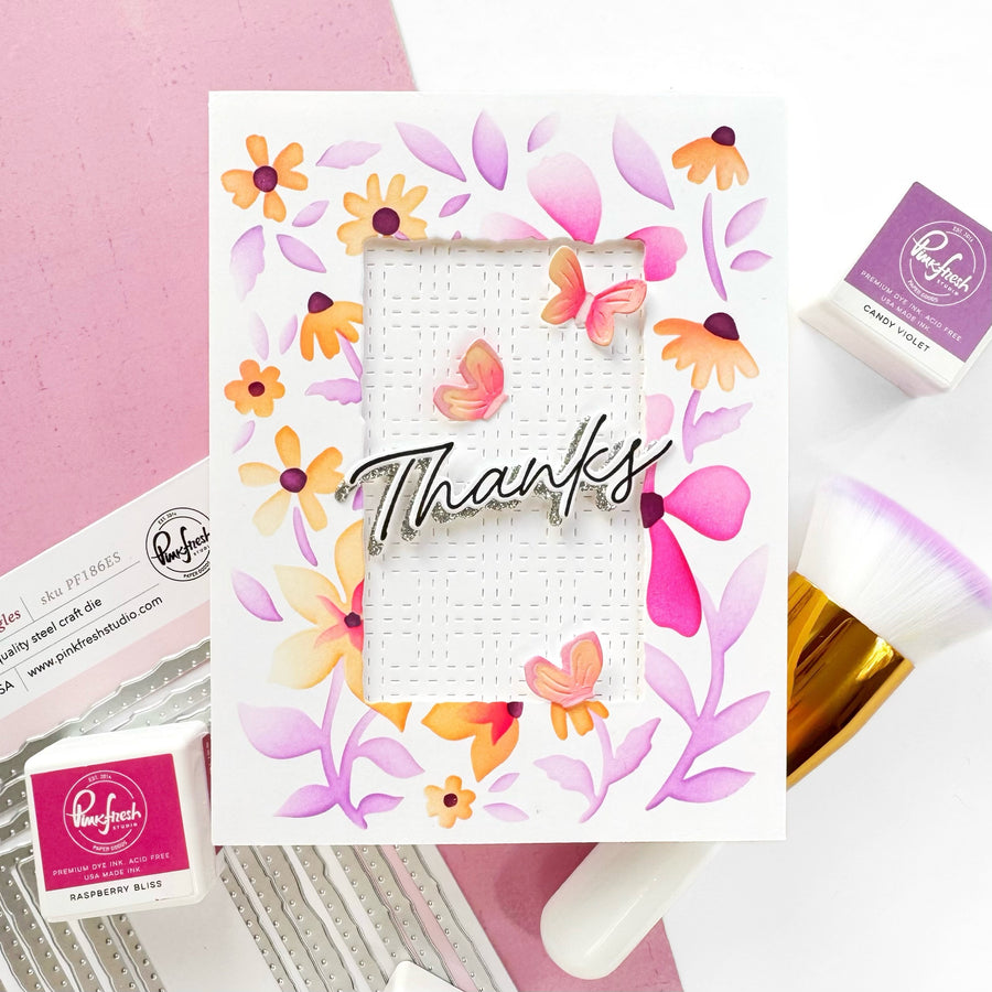 Floral card with 'Thanks' text on a pink background
