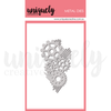 Uniquely Creative - Cogs Texture Die (Wings & Wheels Collection) A package of uniquely creative metal dies featuring a set of interlocking gear and cross-shaped metal cutting templates, presented on a white card with a pink header.