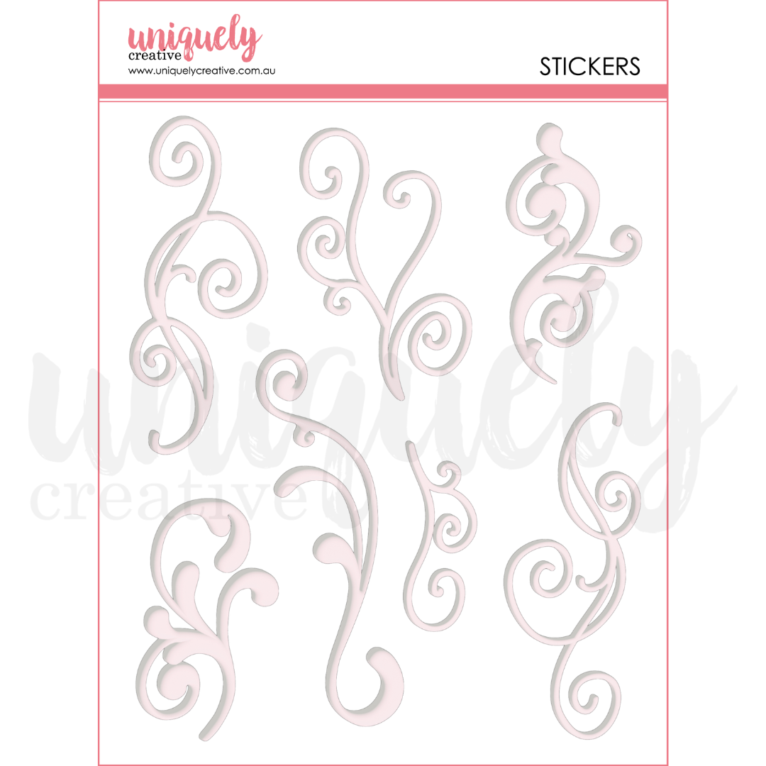 Uniquely Creative - White Flourish Puffy Stickers (Tea & Tranquility Collection)